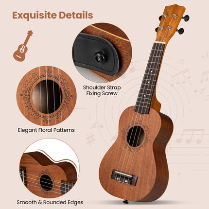 Costzon 21 Inch Soprano Mahogany Ukulele for Beginners with Gig Bag & Pick