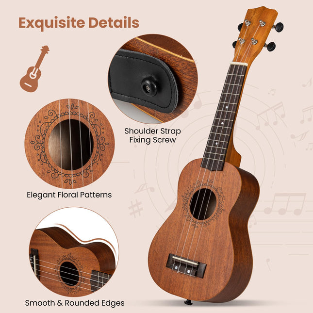 Costzon 21 Inch Soprano Mahogany Ukulele for Beginners with Gig Bag & Pick