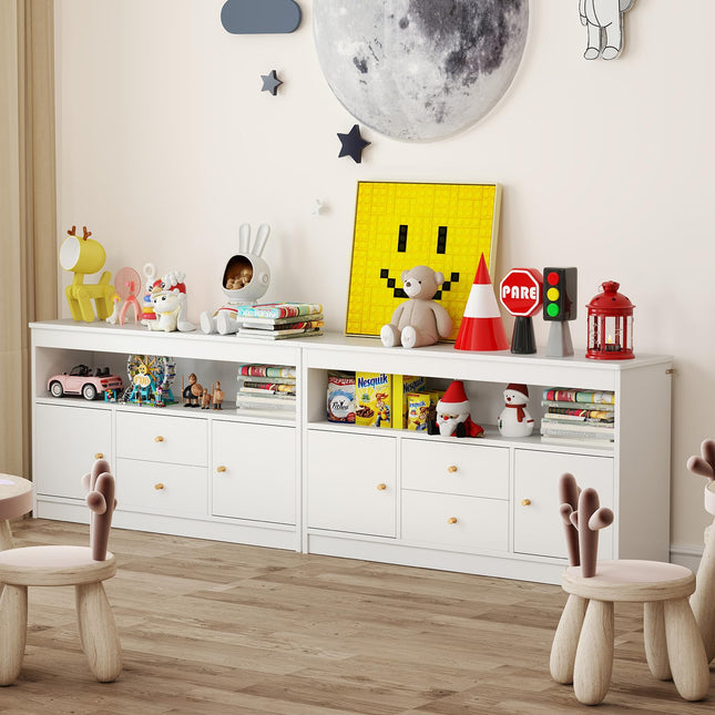 Costzon Kids Toy Storage Organizer, Wooden Children Bookshelf Storage Chest w/Open Shelf