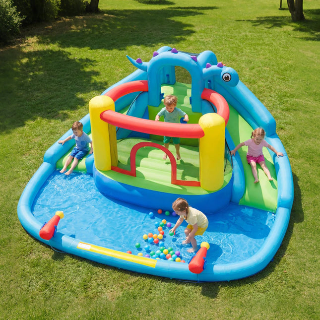 BOUNTECH Dinosaur Styling Inflatable Water Slide  Double Slides Park
