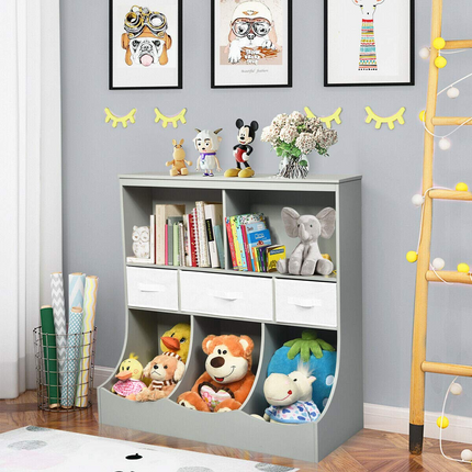 Costzon 3-Tier Kids Bookcase Toddler Storage Organizer Cabinet Shelf w/ 8 Compartment Box and 3 Removable Drawers for Children