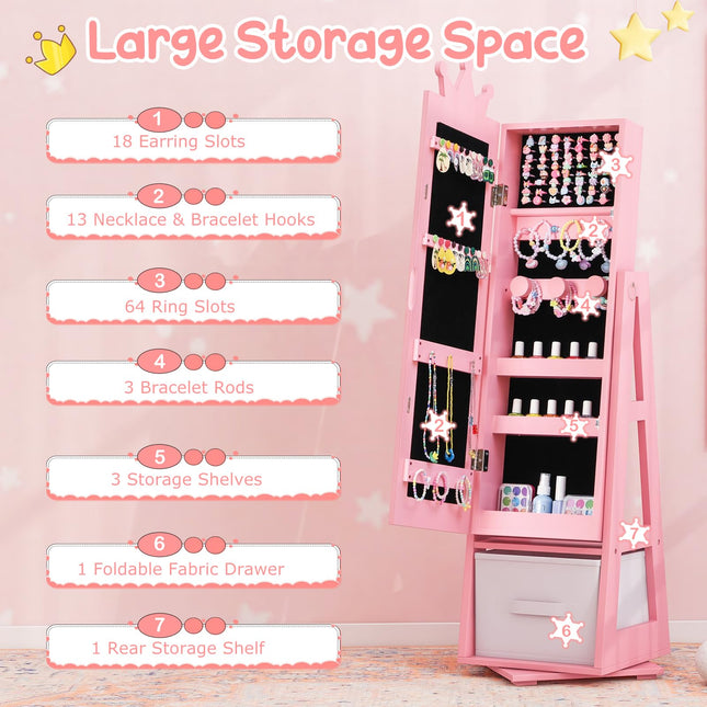 Costzon Kids Vanity & Jewelry Armoire Cabinet, Kids Makeup Vanity Table and Chair Set