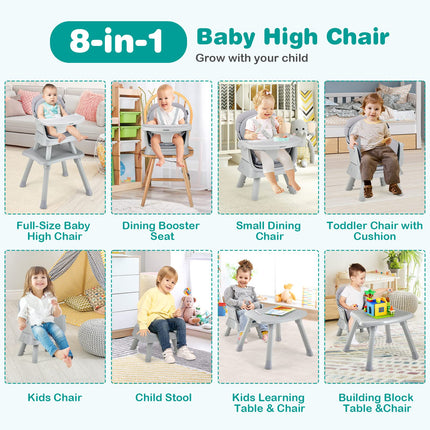 Baby High Chair, 8 in 1 Convertible Highchair for Babies & Toddlers - Costzon