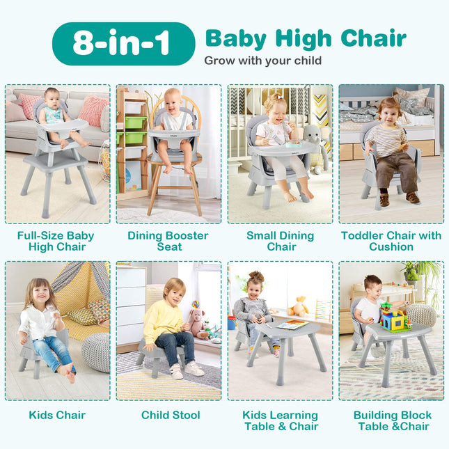 Baby High Chair, 8 in 1 Convertible Highchair for Babies & Toddlers - Costzon