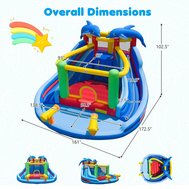 BOUNTECH Inflatable Water Slide | Dolphin Style 6 in 1 Bouncy Castle with Dual Slides