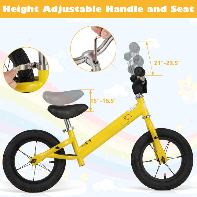 Costzon Toddler Balance Bike, No Pedal 12” Training Bicycle for 3+ Years Old Kids with Rubber Tires and Height Adjustable Handlebar & Seat