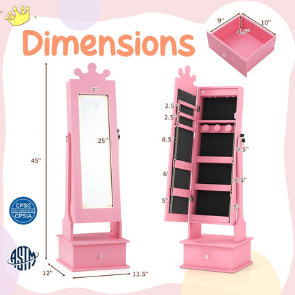 Costzon Lockable Standing Jewelry Organizer with Full-Length Mirror