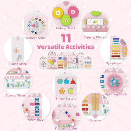 Costzon Activity Wall Busy Board 11-in-1 Montessori Wooden Sensory Wall Panels for Boy & Girl 3+