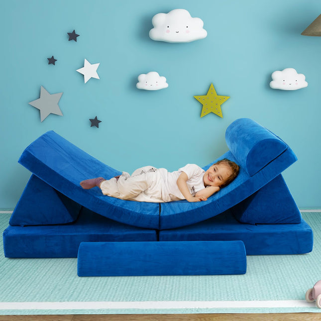 Costzon Convertible Kids Couch, Modular Folding Sofa Playset with Portable Handle, 8-Piece