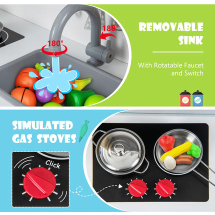 Costzon Kids Kitchen Playset, Wooden Pretend Cooking Toy Set w/Sound