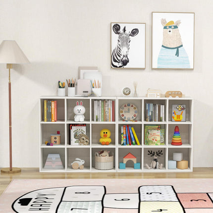 Costzon 9-Cube Toy Storage and Organizer, 4-Tier Wooden Kids Bookshelf, Toy and Book Storage Display Organization, Toddler Shelf