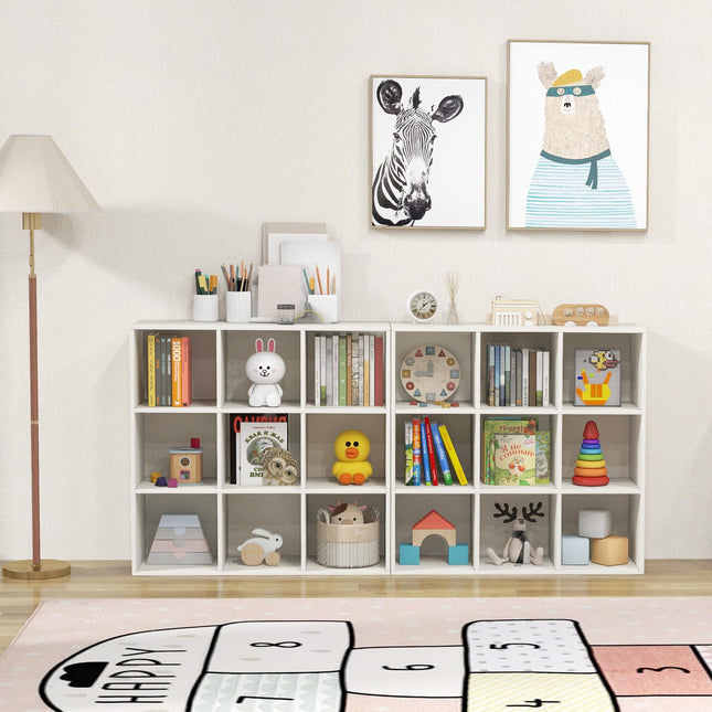 Costzon 9-Cube Toy Storage and Organizer, 4-Tier Wooden Kids Bookshelf, Toy and Book Storage Display Organization, Toddler Shelf
