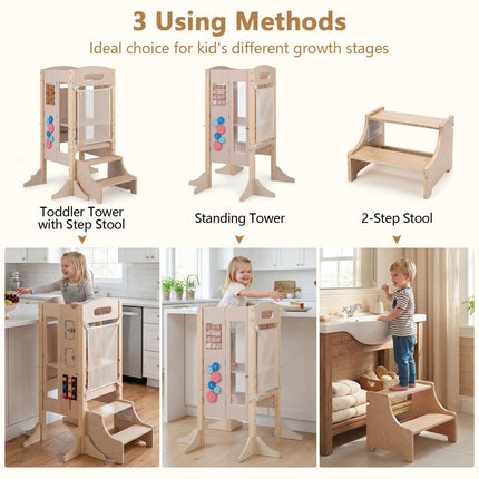 Costzon Foldable Toddler Step Stool Chalkboard & Montessori Games