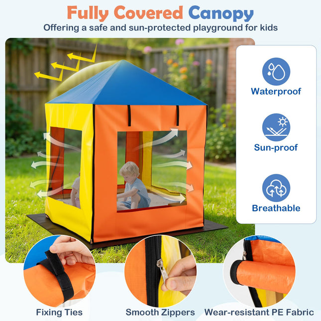 Costzon Kids Wooden Sandbox with Canopy(Yellow&Blue)
