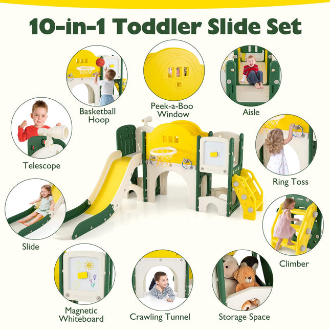 Costzon 10 in 1 Toddler Slide Set Kids Slide and Climber Playset