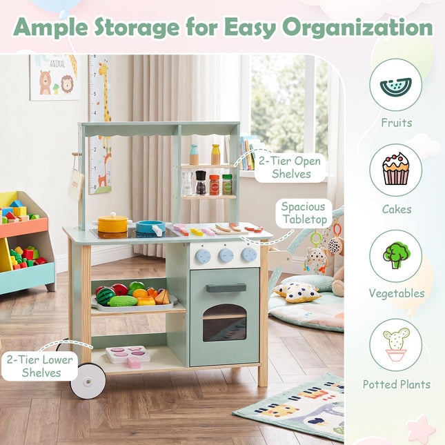 Costzon Play Kitchen for Kids | Rolling Chef Grocery Store Pretend Play Set for Girls Boys 3+