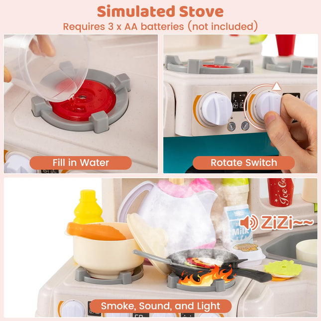 Costzon Kids Kitchen Playset | Toddler Play Kitchenette w/Smoke (Dual Side)
