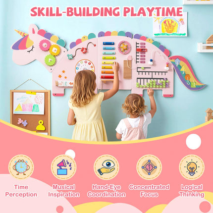 Costzon Unicorn Activity Wall Busy Board Wall-Mounted Toddler Learning Activity Center