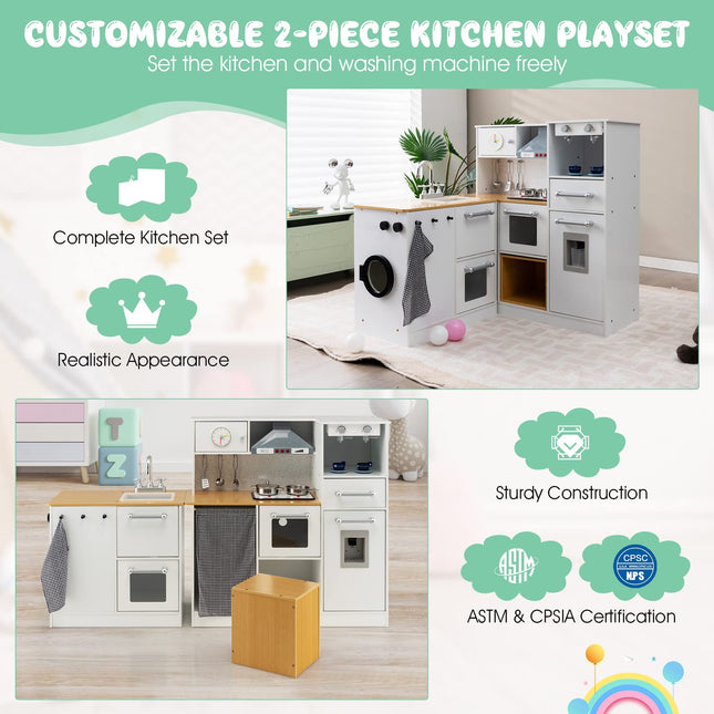 Costzon Kids Corner Kitchen Playset, Wooden Pretend Play Kitchen Toy Set