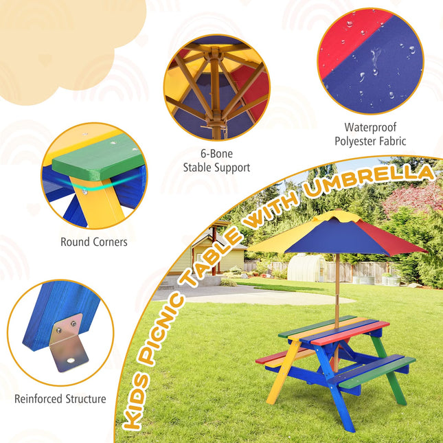Costzon Kids Picnic Table with Removable & Foldable Umbrella
