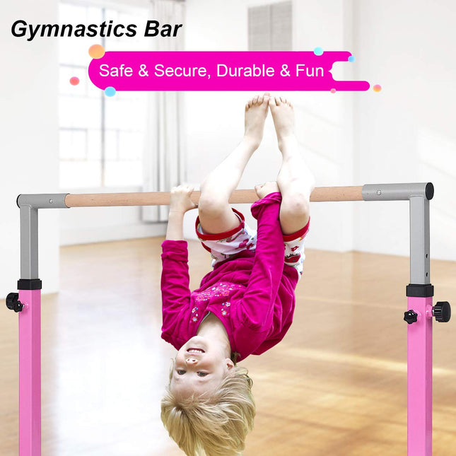 Costzon Gymnastic Training Bar, 3' to 5' Height Adjustable 1-4 Levels Exercise Kip Bar w/Double Locking Mechanism