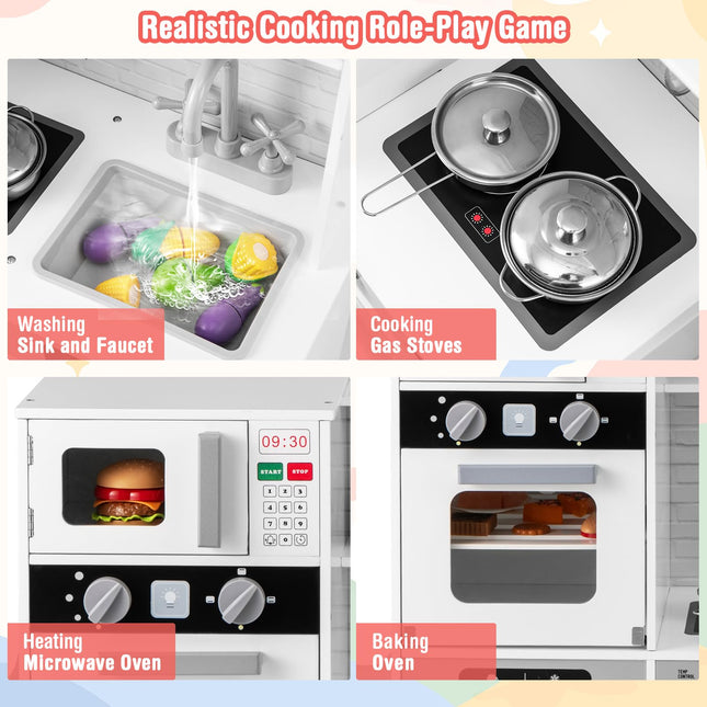 Costzon Kids Kitchen Playset, Wooden Toy Kitchen Set