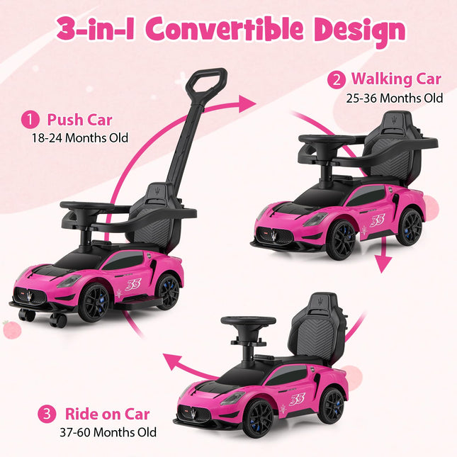 Costzon Push Car for Toddlers 3 in 1 Licensed Maserati Stroller Sliding Walking Car with Handle