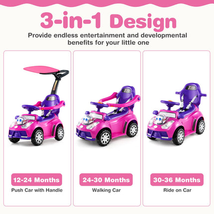 Costzon Push Car 3 in 1 Stroller Sliding Walking Car with Handle Canopy Seat Belt