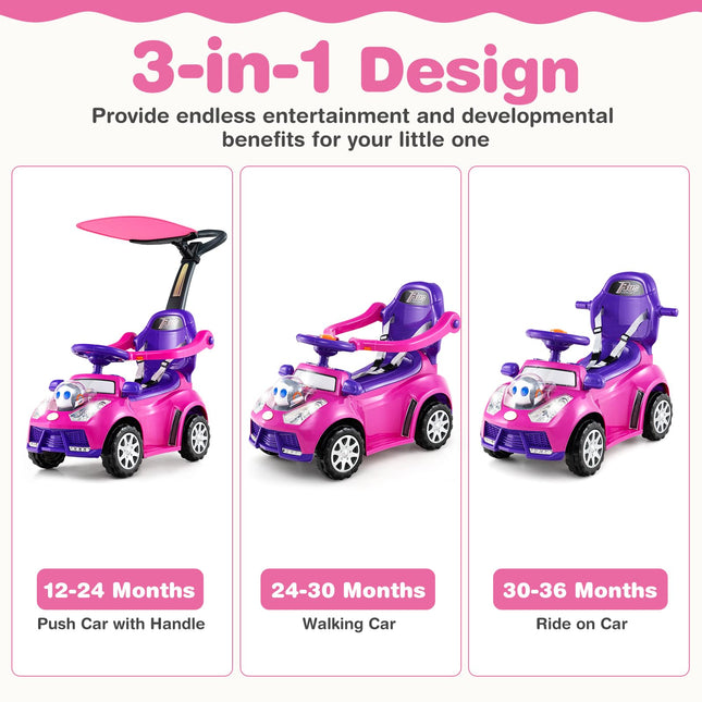 Costzon Push Car 3 in 1 Stroller Sliding Walking Car with Handle Canopy Seat Belt