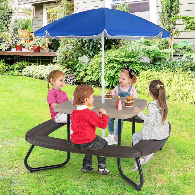 Costzon  8 Person Kids Outdoor Table and Chairs with Foldable & Adjustable Umbrella