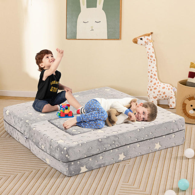 Costzon Kids Couch Set Convertible, 2 Seat Toddler Chair Glow in The Dark, Fold Out Children Sofa Couch