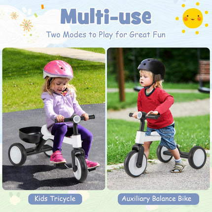 BABY JOY Toddler Tricycle, 2-in-1 Kids Tricycle Auxiliary Balance Bike with Carbon Steel Frame