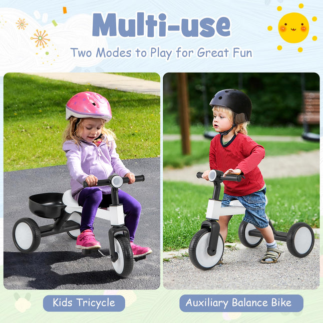 BABY JOY Toddler Tricycle, 2-in-1 Kids Tricycle Auxiliary Balance Bike with Carbon Steel Frame