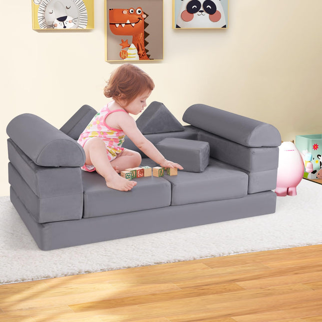Costzon Kids Play Couch, Versatile Building Fort Foam Play Couch for Boys & Girls(9 Pieces)