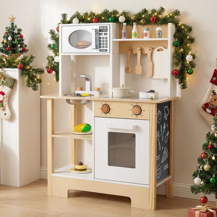 Costzon Wooden Toy Kitchen w/Microwave