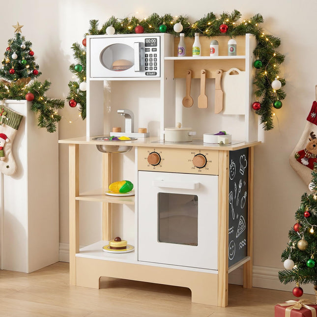 Costzon Wooden Toy Kitchen w/Microwave