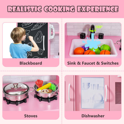 Costzon Kids Kitchen Playset, Wooden Kitchen Toy Set, Pretend Play Kitchen for Toddlers