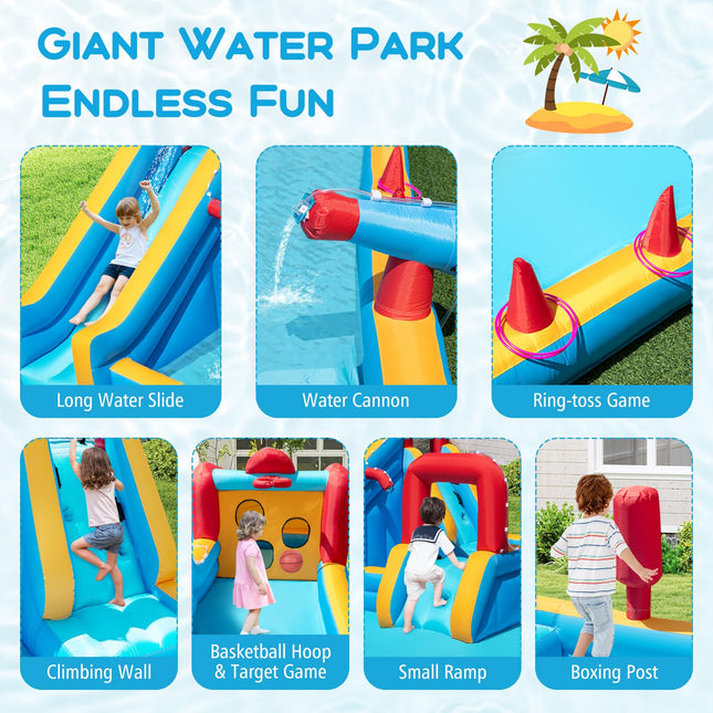 BOUNTECH Inflatable Water Slide Park 9-in-1 Giant Water Bounce House w/Climbing Wall