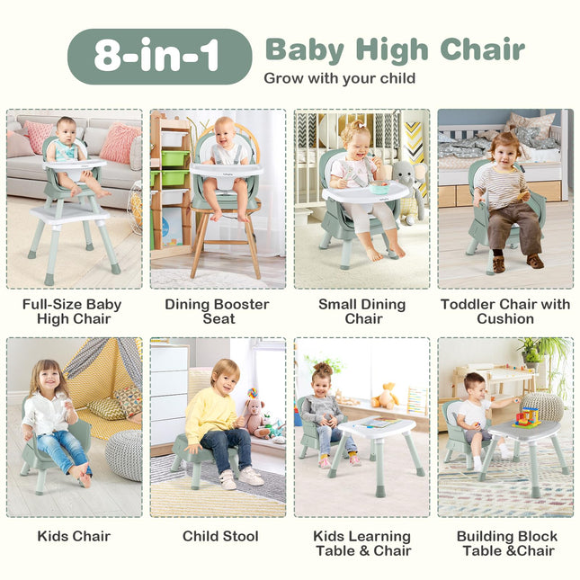 BABY JOY Baby High Chair 8 in 1 Convertible Highchair