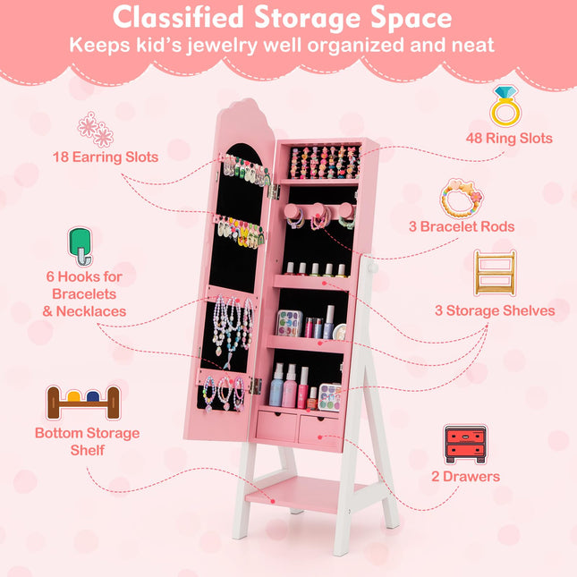 Costzon Kids Vanity & Jewelry Armoire Cabinet, Kids Makeup Vanity Table and Chair Set