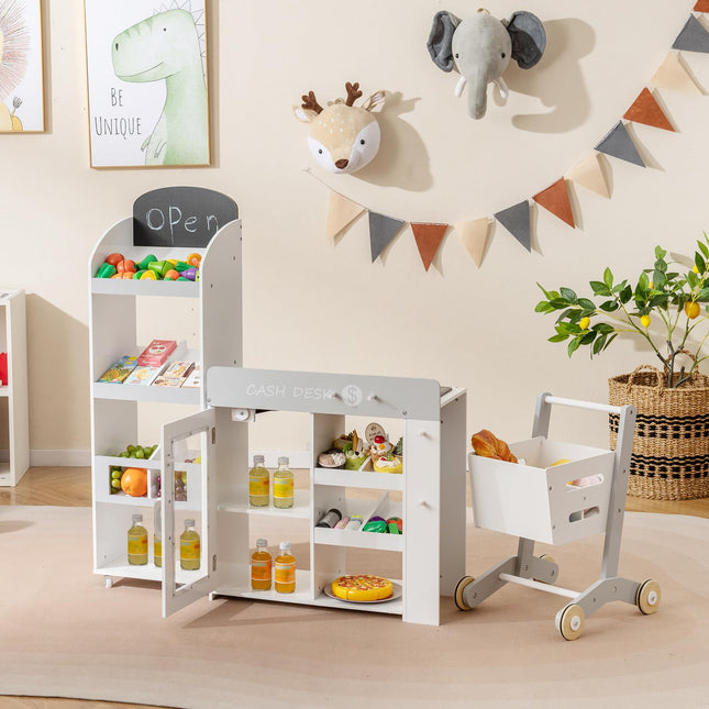 Costzon Kids Grocery Store Playset Convertible Wooden Play Store with Shopping Cart