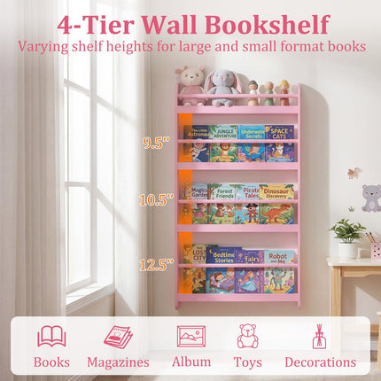 Costzon 4-Tier Wall Mounted Book Shelf for Toys & Books