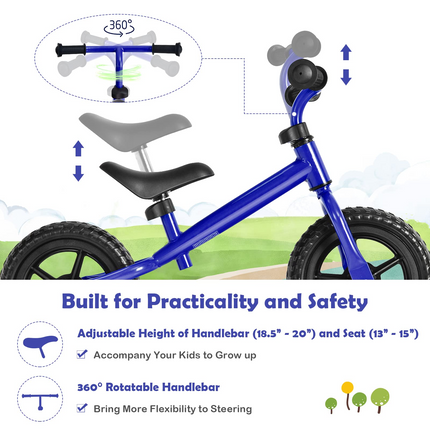 BABY JOY Kids Balance Bike, No Pedal Training Bicycle with Adjustable Handlebar & Seat and Puncture-Proof EVA Tires