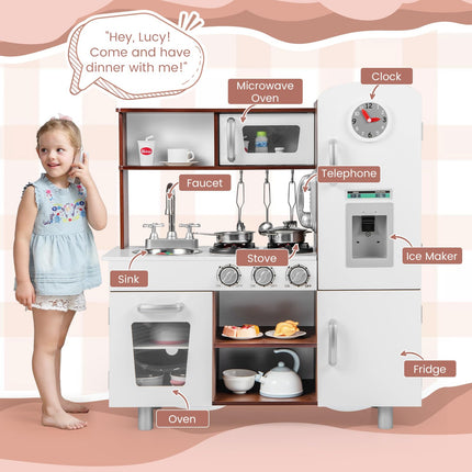Costzon Kitchen Playset for Kids, Wooden Pretend Cooking Kitchen, Toddlers Play Kitchen Set with Accessories