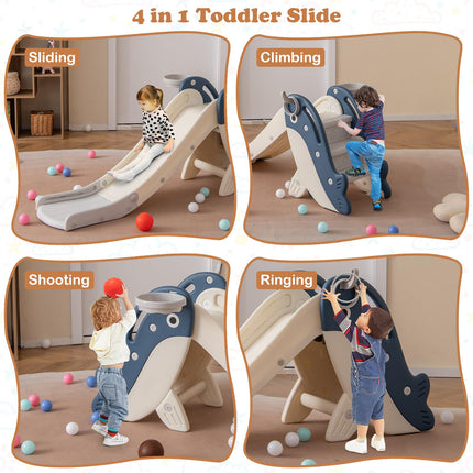 Costzon Foldable Toddler Slide, Freestanding Baby Climber Playset Kids Slide with Basketball Hoop, Ring Toss, Ball, Inflator & Rings