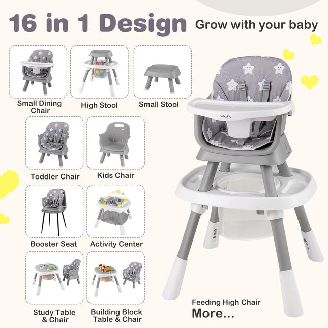 6 in 1 High Chair, Convertible Baby Highchair for Babies and Toddlers with Activity Center