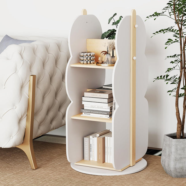 Costzon Kids Rotating Bookshelf, 360° Display Spinning Bookshelf Tower with Side Hooks