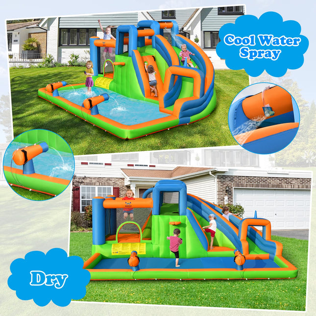 Costzon Inflatable Water Slide, 7 in 1 Indoor Outdoor Kids Water Bounce House Jumping Castle