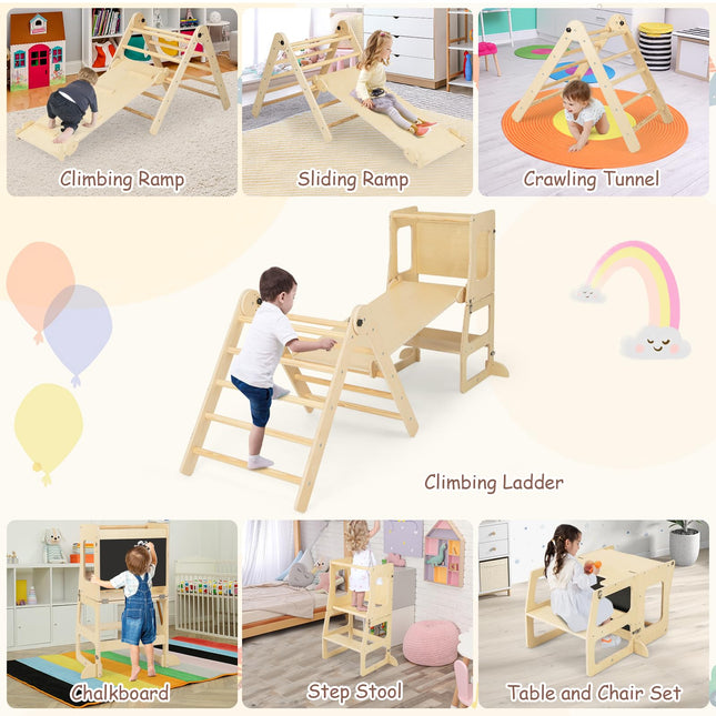 Costzon Climbing Toys for Toddlers with Kids Table and Chair Set, Foldable Montessori Wooden Climber Ladder