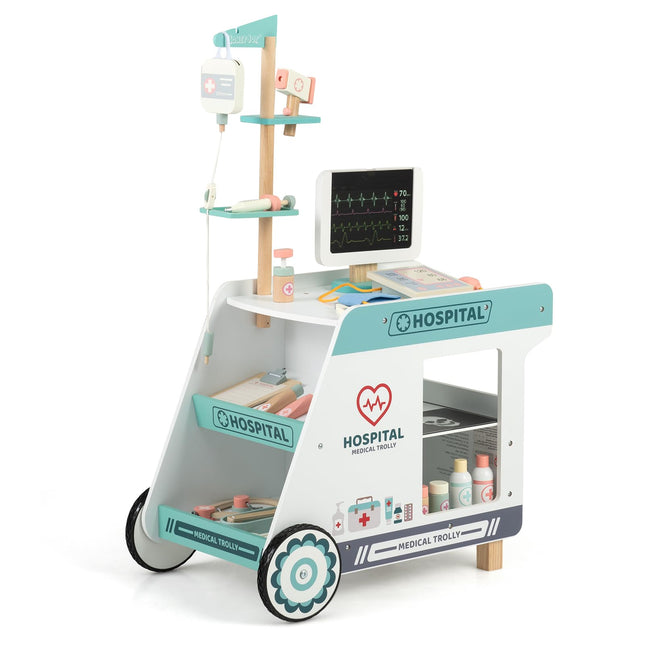 Costzon Kids Wooden Doctor Cart Pretend Medical Station Toy Set